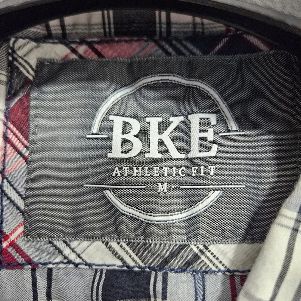 BKE Mens‎ Athletic Fit Plaid Button Down Shirt Red White Blue Cotton M 11220FPW